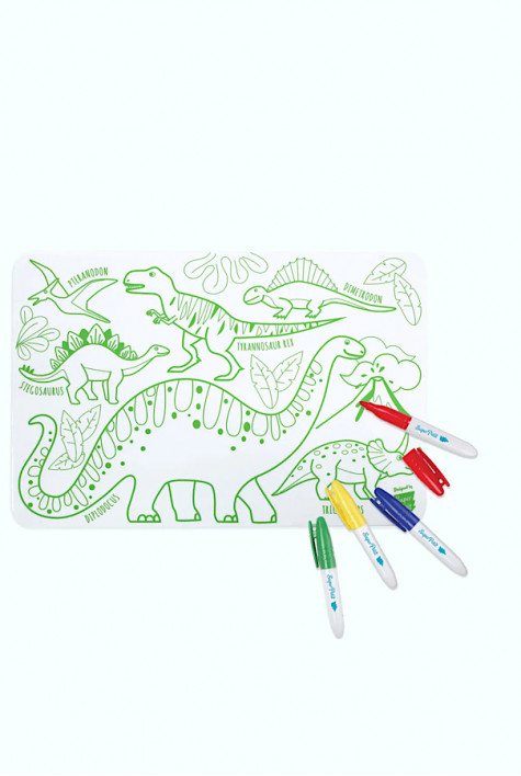 Mini set de table à colorier + 4 feutres Dino SUPERPETIT