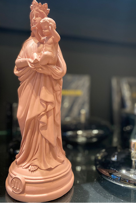 Statuette Vierge Bonne Mère Argile Rose J'AI VU LA VIERGE