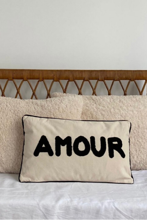 Coussin toile Amour noir naturel OPJET