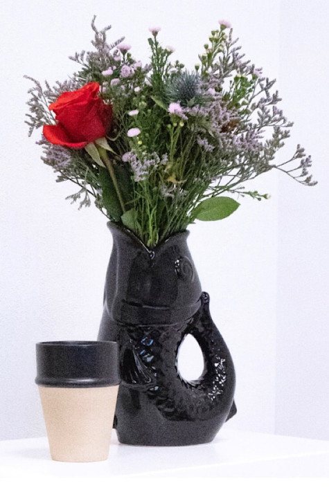 Vase poisson en ceramique noir OPJET