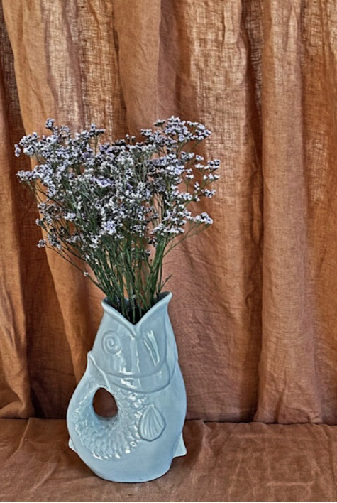 Vase poisson en céramique bleu givré Opjet